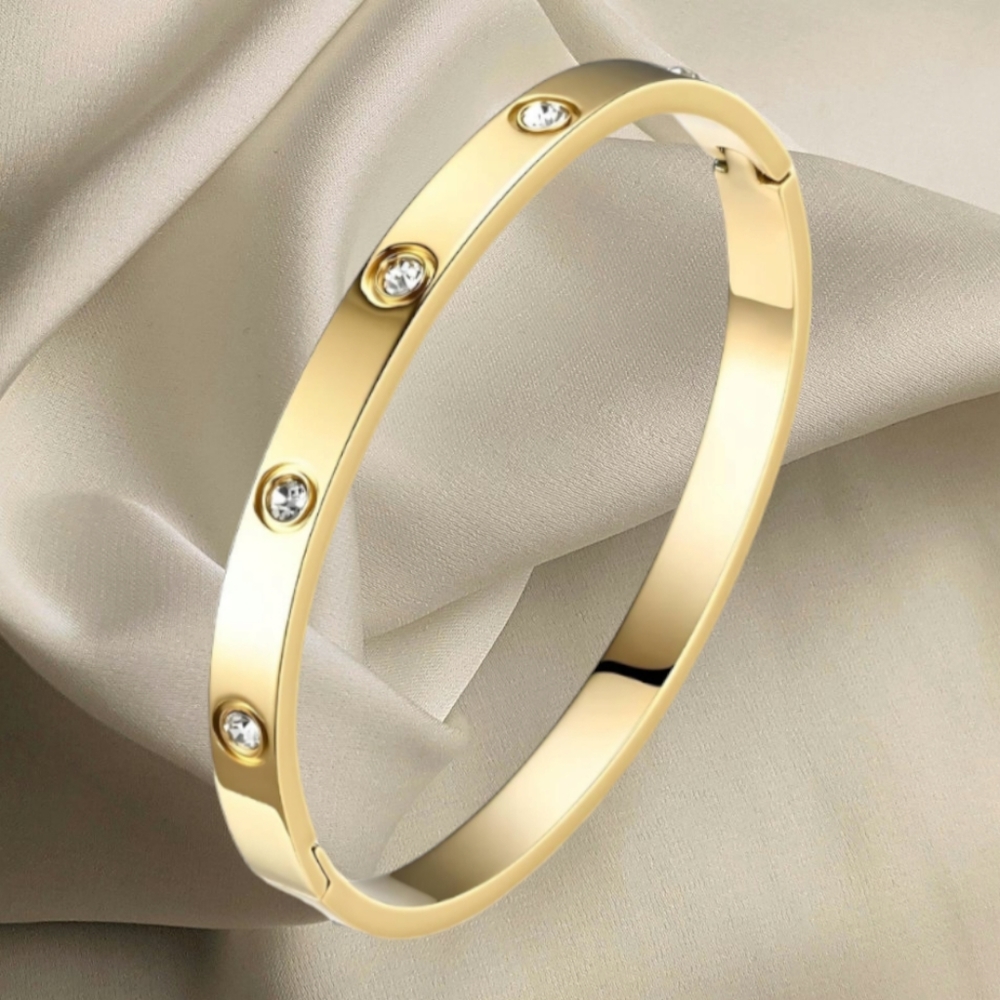 18k Gold Plated Stainless Steel Bangle with Cubic Zirconia